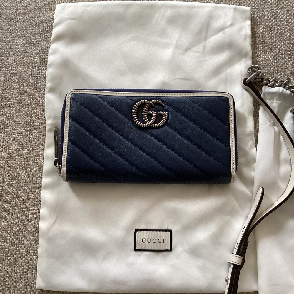 Gucci GG Marmont Camera Purse Navy leather Cross body bag and matching wallet - Picture 9 of 13